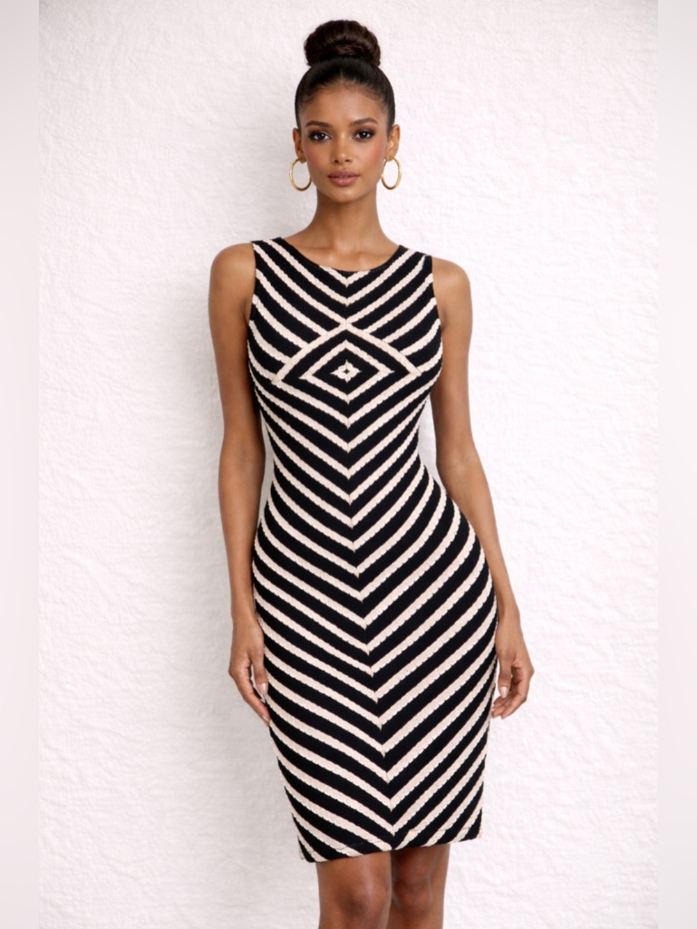 Max Studio Black & White Chevron Sleeveless Shift Dress Size S